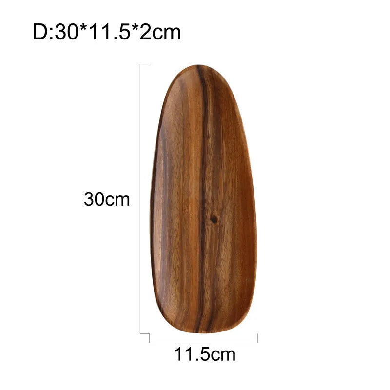 Acacia wood Japanese snack platter with hand-polished finish and natural wood grain
