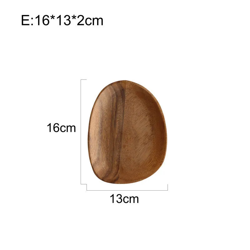 Acacia wood Japanese snack platter with hand-polished finish and natural wood grain