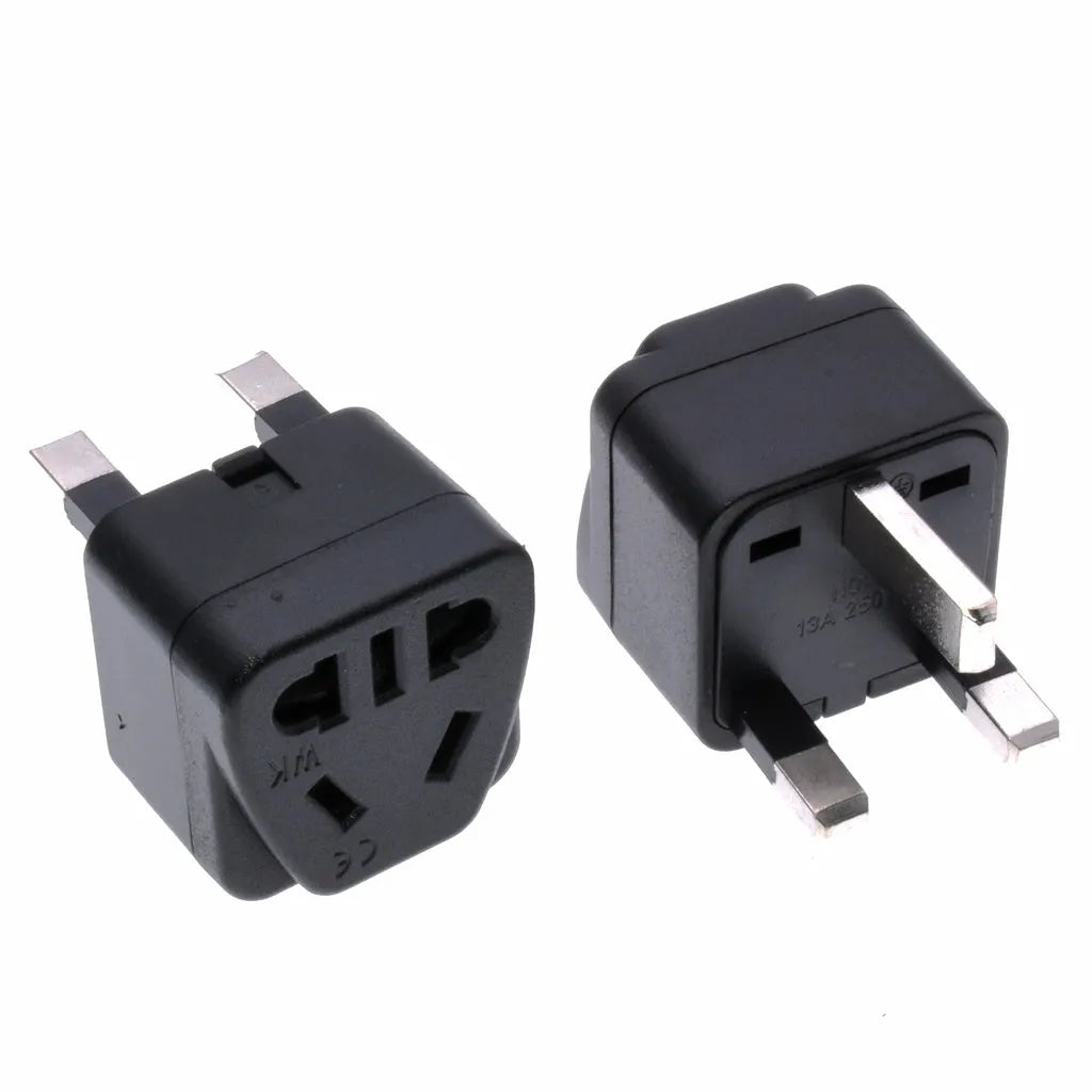 White and black international plug adapter with five output ports for 110-250V devices