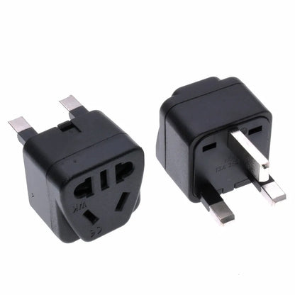 White and black international plug adapter with five output ports for 110-250V devices