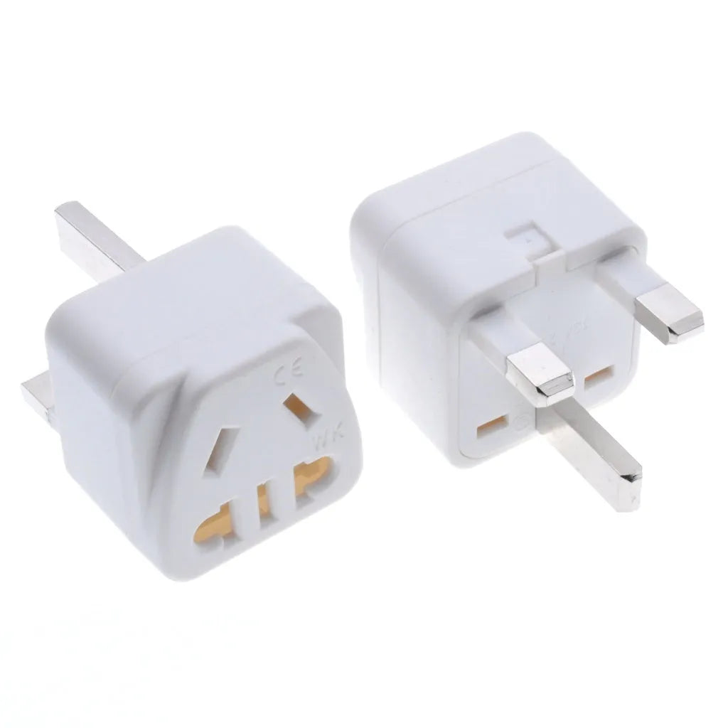 White and black international plug adapter with five output ports for 110-250V devices