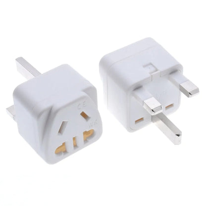 White and black international plug adapter with five output ports for 110-250V devices