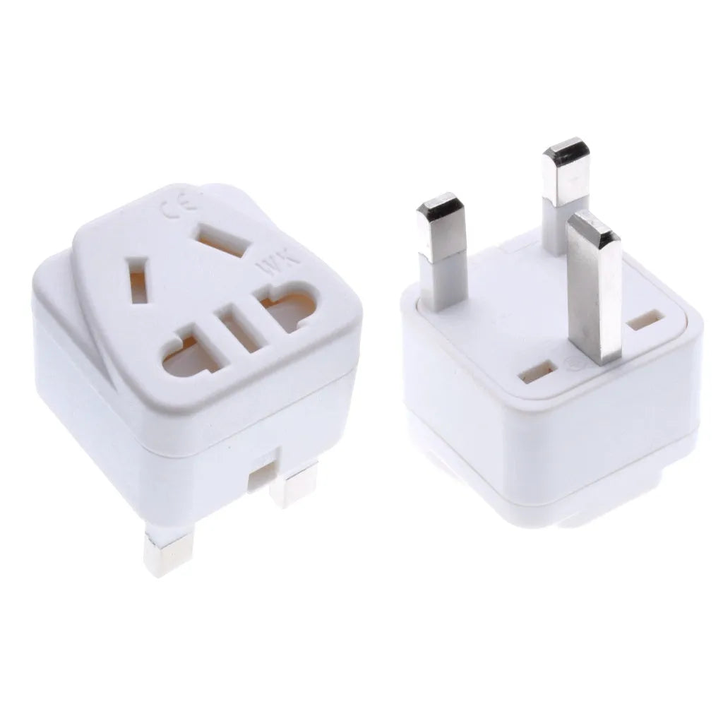 White and black international plug adapter with five output ports for 110-250V devices