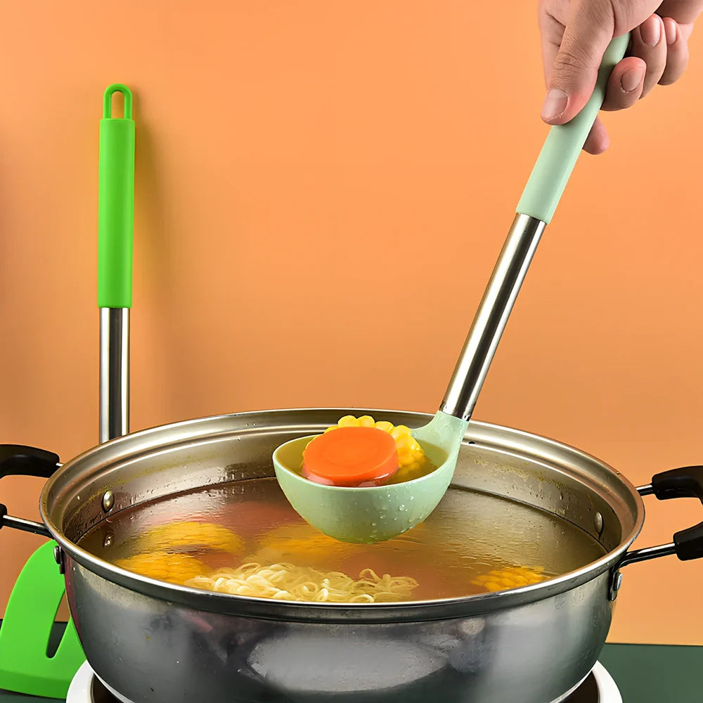 14-piece silicone kitchenware set with stainless steel handles for cooking and food preparation