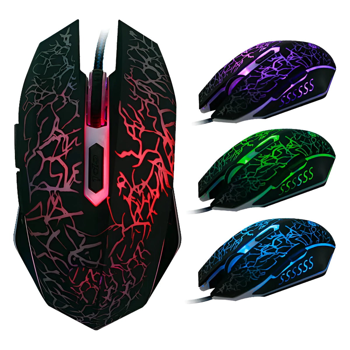 Black wired USB optical mouse, 2400 DPI, 6 buttons, 1.45m cable, 14x7x3.5cm for desktop PC.