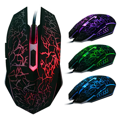 Black wired USB optical mouse, 2400 DPI, 6 buttons, 1.45m cable, 14x7x3.5cm for desktop PC.