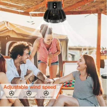 Multifunctional LED ceiling fan and lamp with remote control, suitable for home, garden, outdoor, and camping use