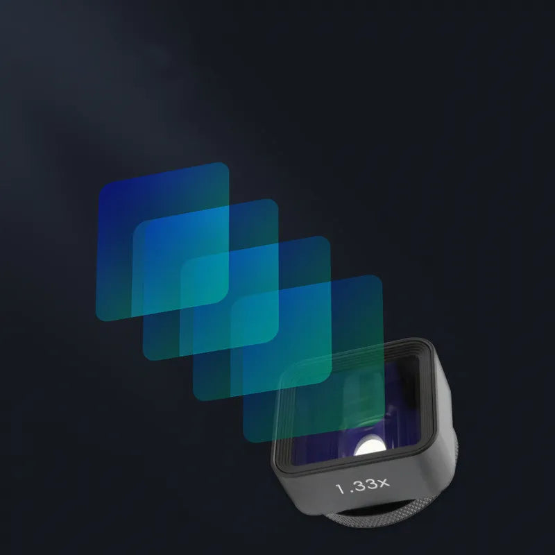 Black SANYK 1.33x anamorphic widescreen lens for mobile phones with 30mm diameter and 17mm thread