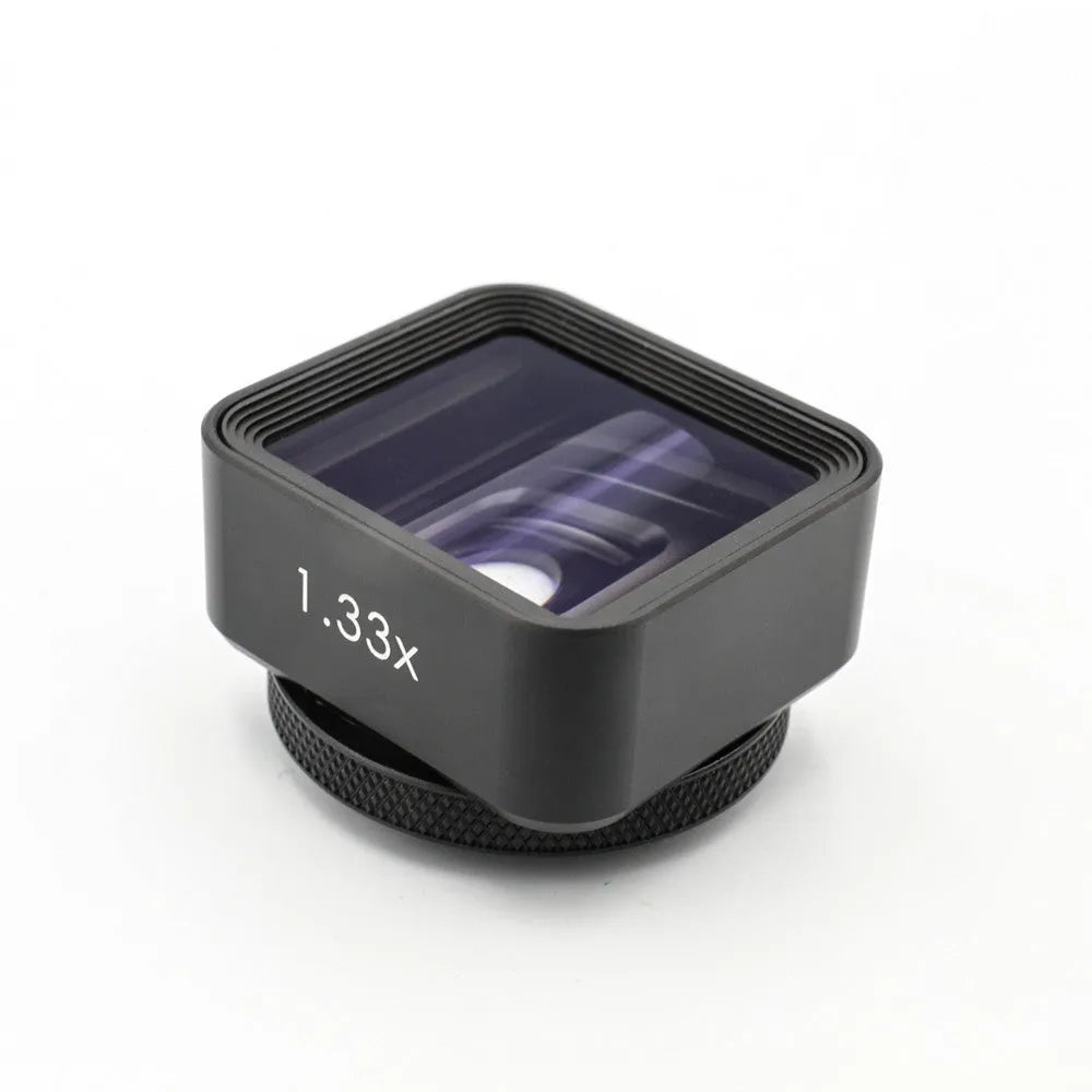 Black SANYK 1.33x anamorphic widescreen lens for mobile phones with 30mm diameter and 17mm thread