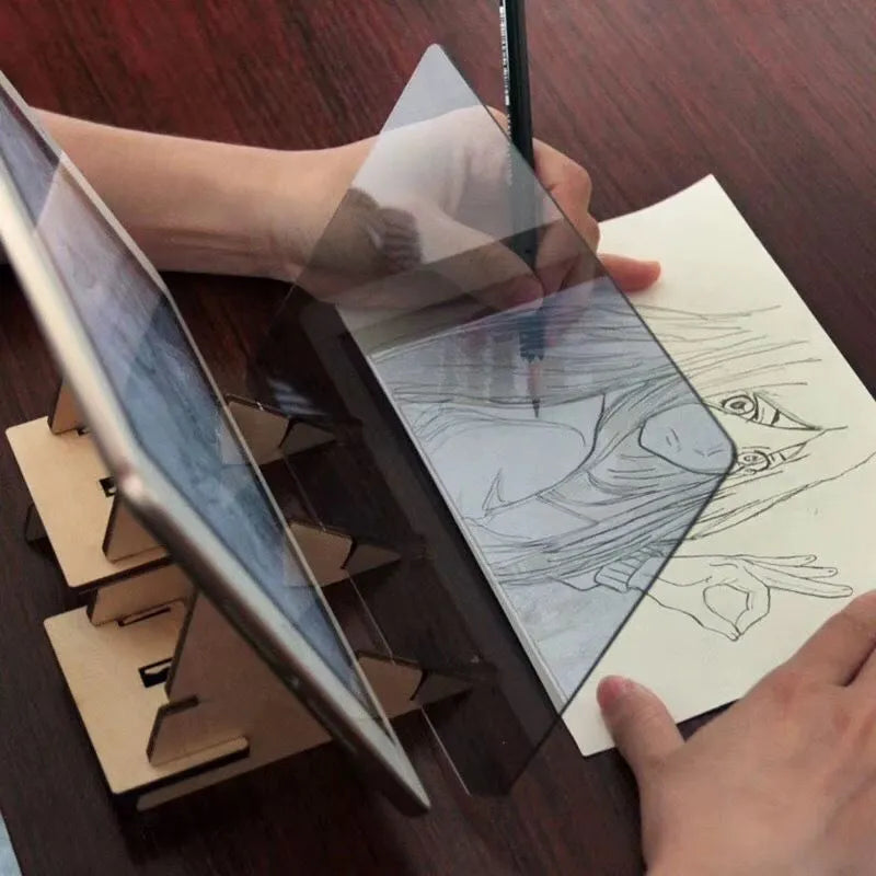 Transparent wooden art copying station with 20.2x13.5cm drawing board for comic art tracing