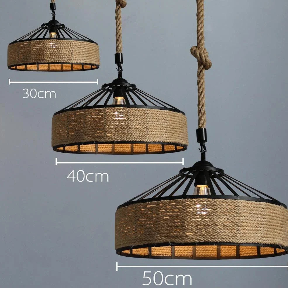 American country hemp rope chandelier with 40cm iron diameter and LED lighting