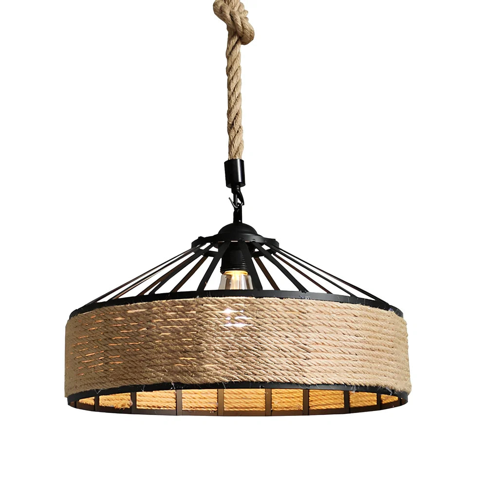 American country hemp rope chandelier with 40cm iron diameter and LED lighting