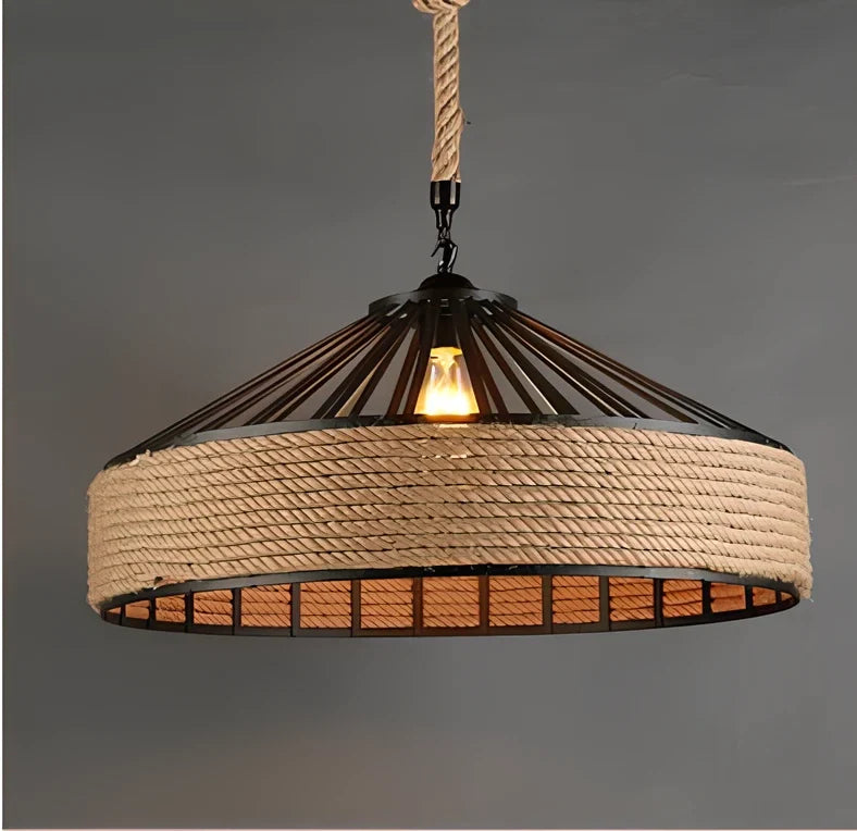 American country hemp rope chandelier with 40cm iron diameter and LED lighting