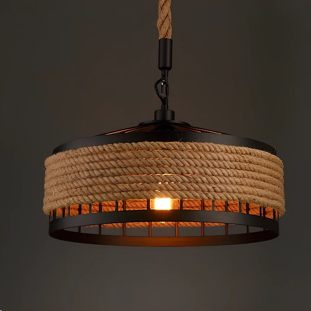 American country hemp rope chandelier with 40cm iron diameter and LED lighting