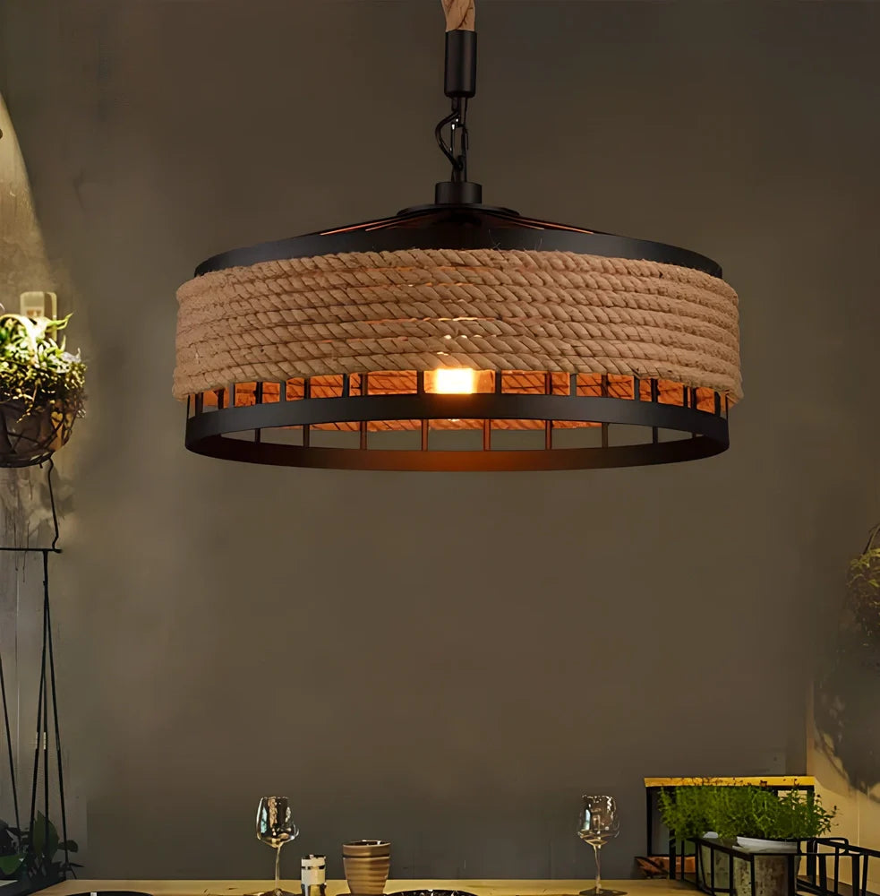 American country hemp rope chandelier with 40cm iron diameter and LED lighting