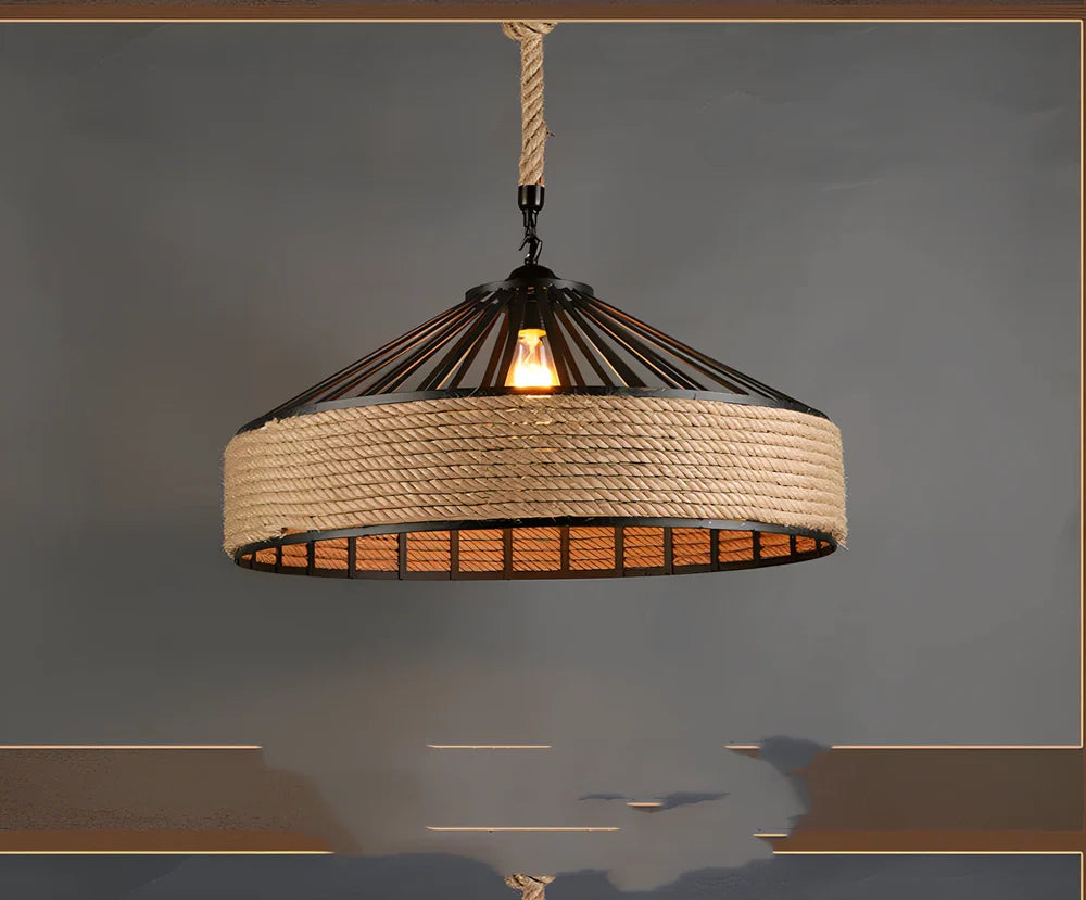 American country hemp rope chandelier with 40cm iron diameter and LED lighting