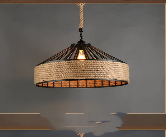 American country hemp rope chandelier with 40cm iron diameter and LED lighting