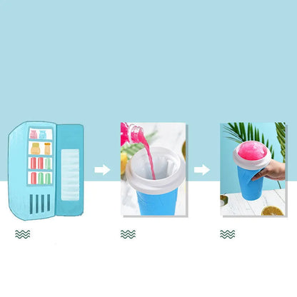 Silicone quick-freeze slush maker cup in mint green with lid and straw spoon