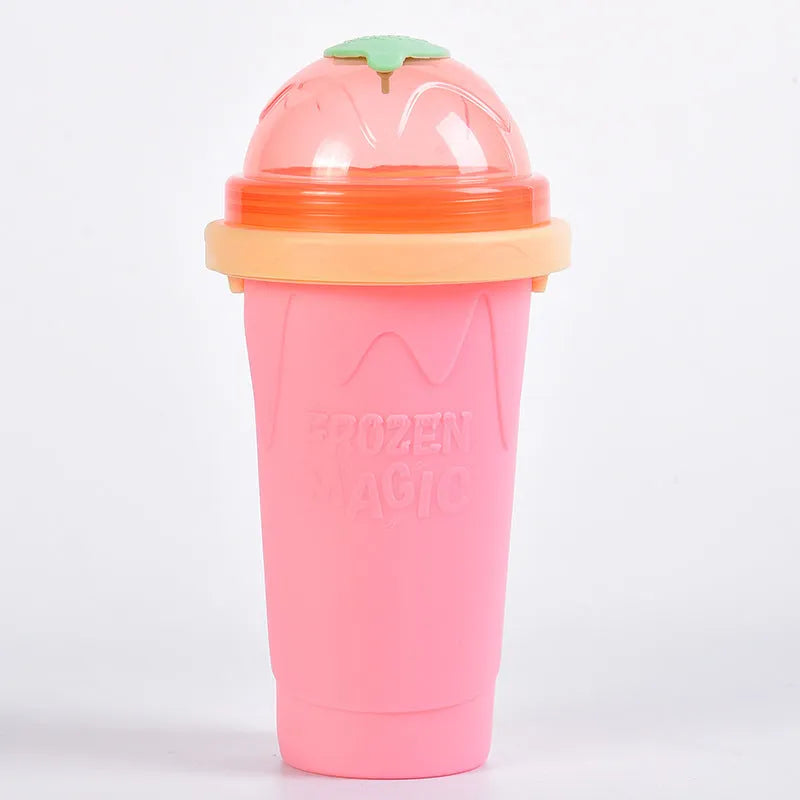 Silicone quick-freeze slush maker cup in mint green with lid and straw spoon