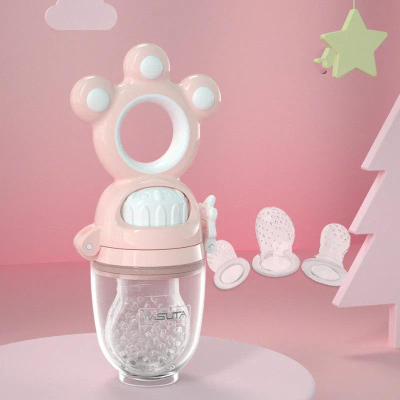 Fruit-infused baby pacifier feeder with mesh design, made of safe, high-quality silicone material