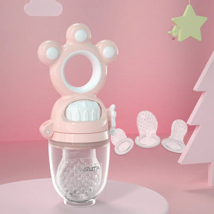 Fruit-infused baby pacifier feeder with mesh design, made of safe, high-quality silicone material