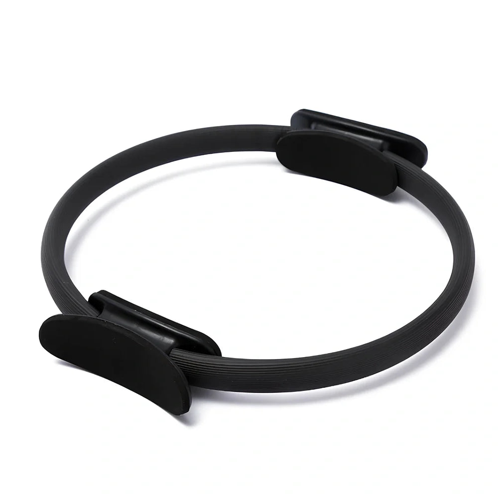 5-piece yoga equipment set showing 38cm Pilates circle, 25cm ball, 183cm belt, 150cm strap, 24cm ring