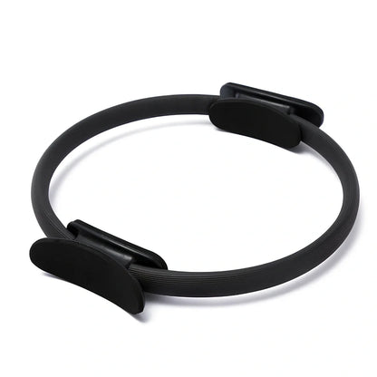 5-piece yoga equipment set showing 38cm Pilates circle, 25cm ball, 183cm belt, 150cm strap, 24cm ring