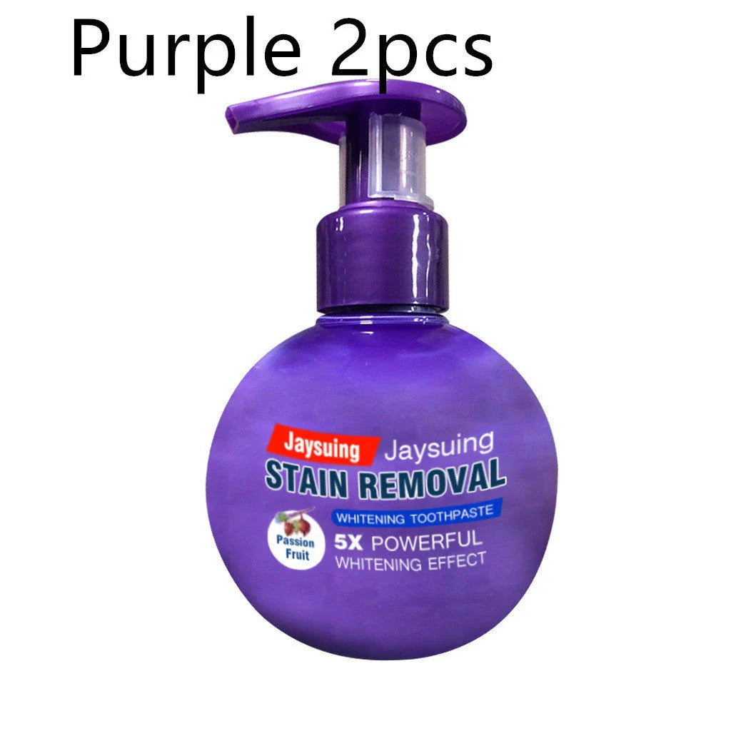 Whitening blueberry toothpaste in a variety of color and pack options, featuring baking soda and natural ingredients for a clean, fresh smile.