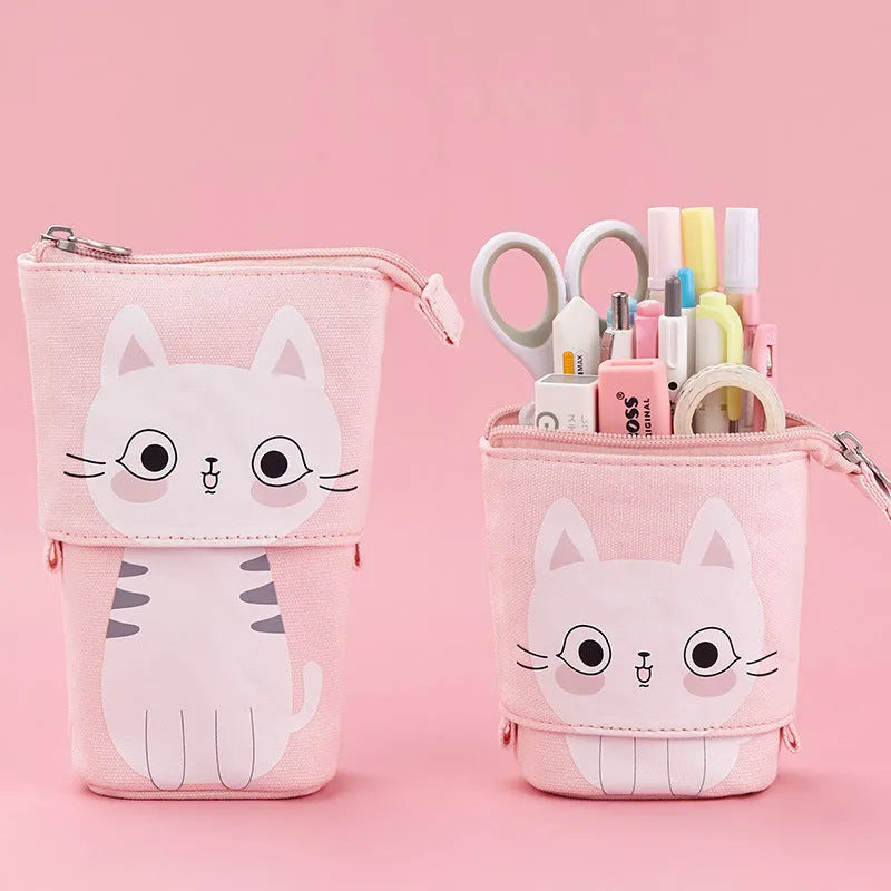 Round Korean-style canvas pencil case with cartoon animal pattern measuring 19cm