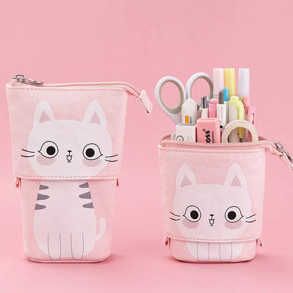 Round Korean-style canvas pencil case with cartoon animal pattern measuring 19cm