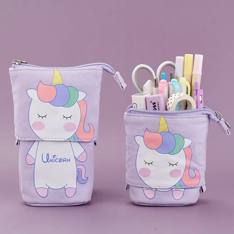 Round Korean-style canvas pencil case with cartoon animal pattern measuring 19cm