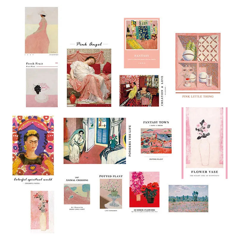 Nordic literary style bedroom wall mural with six colour options including spring greenery, pink mood, blue dream, youth song, autumn story, and afternoon time, printed on special paper using four-colour printing process for simple modern home decoration.