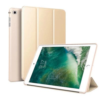 Black silicone clamshell case with stand open for a 9.7-inch iPad tablet