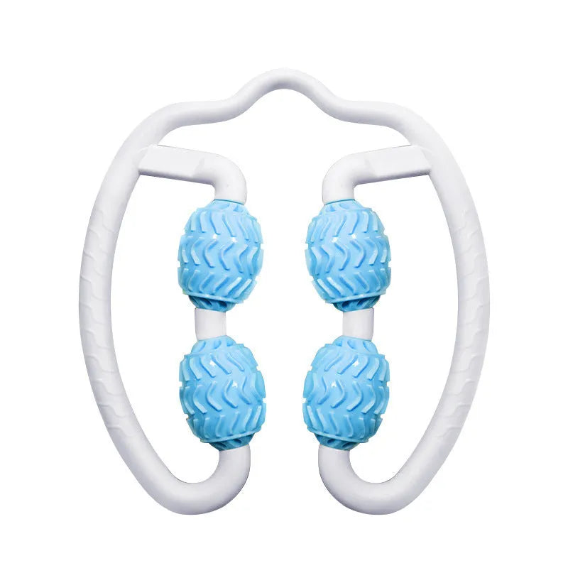 Purple annular leg massage roller with 12 cm diameter silicone construction for muscle recovery