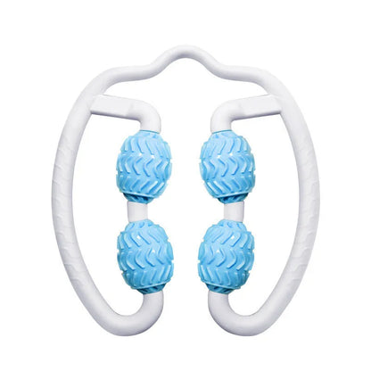 Purple annular leg massage roller with 12 cm diameter silicone construction for muscle recovery