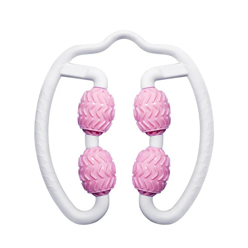 Purple annular leg massage roller with 12 cm diameter silicone construction for muscle recovery