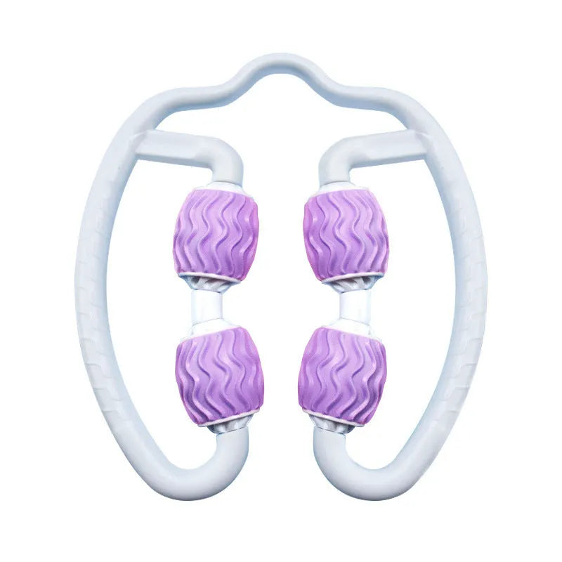 Purple annular leg massage roller with 12 cm diameter silicone construction for muscle recovery