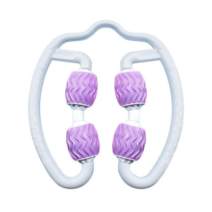 Purple annular leg massage roller with 12 cm diameter silicone construction for muscle recovery