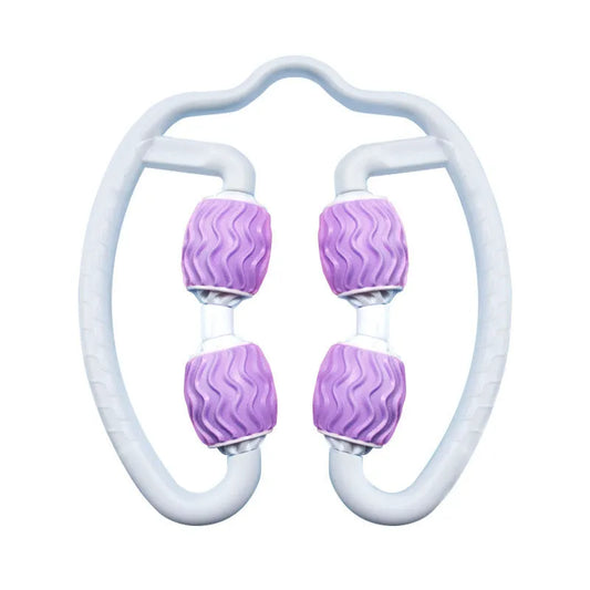 Purple annular leg massage roller with 12 cm diameter silicone construction for muscle recovery
