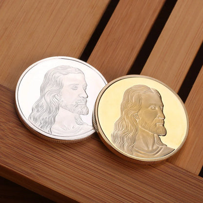 Jesus Commemorative Coin in gold and silver finishes, a spiritual keepsake for collectors and believers.