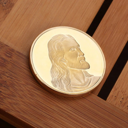 Jesus Commemorative Coin in gold and silver finishes, a spiritual keepsake for collectors and believers.