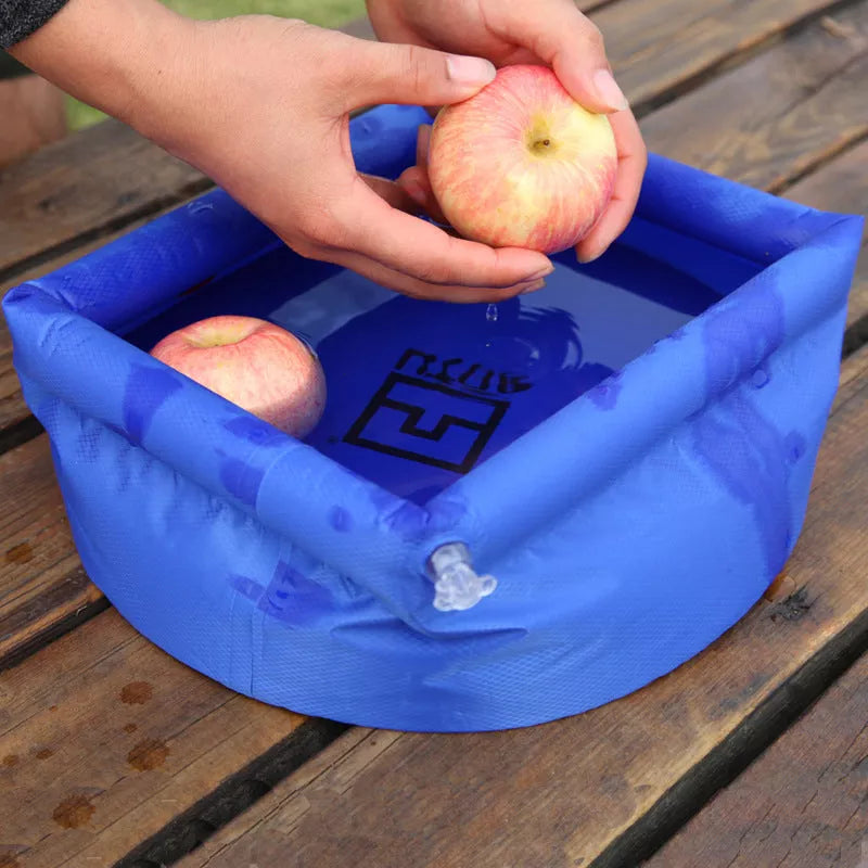 Compact folding washbasin bucket for camping, blue and green options available