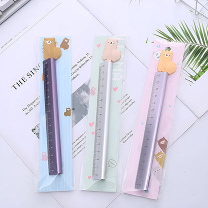 30 centimetre silver aluminum ruler with black measurement markings on a white background