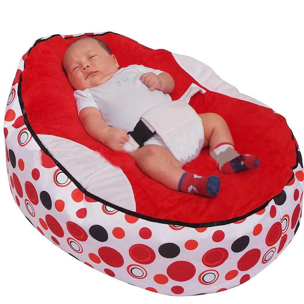Red baby bean bag chair 75x55x35cm with foam filling for bedroom naps and lounging, fabric cover in multiple colours