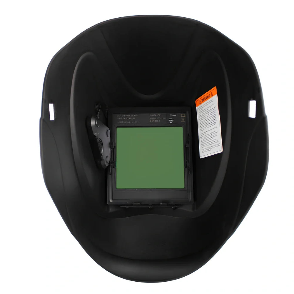 Black auto-darkening welding face shield with 133x114x10mm filter and 100x93mm viewing area