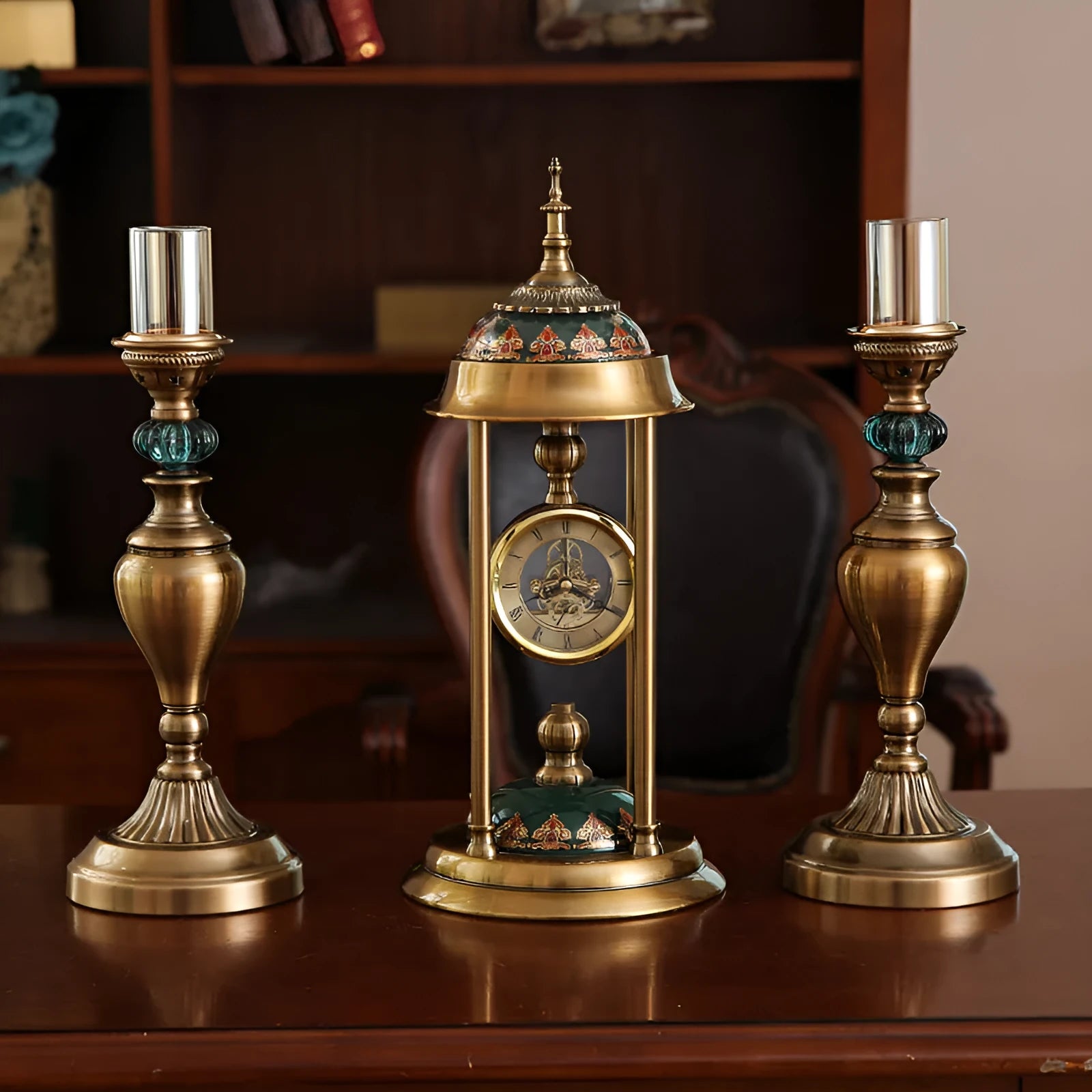 Rectangular Nordic-style pendulum clock with metal case and dual analogue and digital displays.