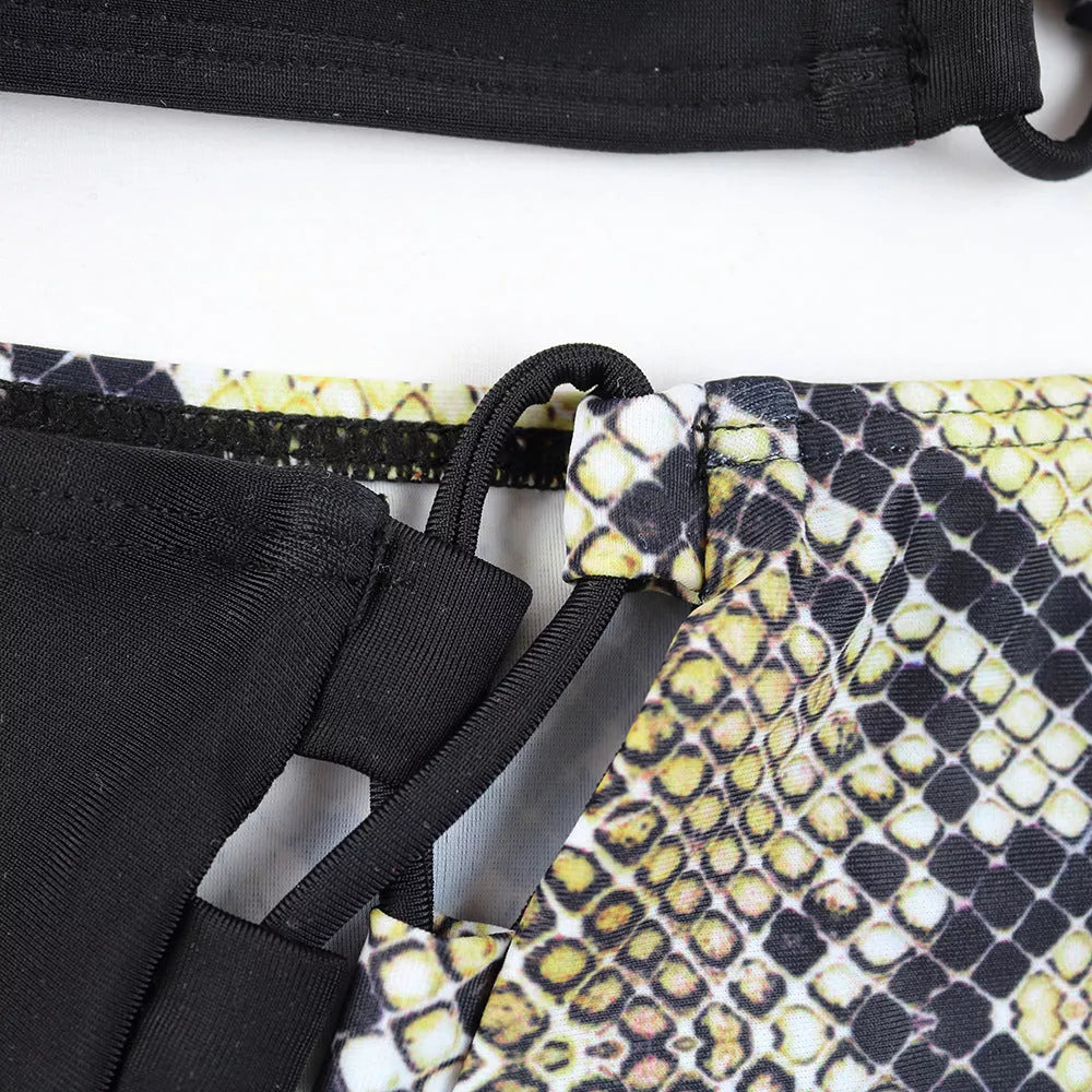 Women's one shoulder leopard print bikini with split swimsuit design