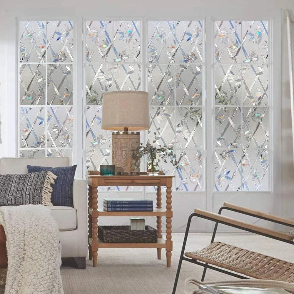 Laser bamboo electrostatic glass film for windows, 100% PET material, easy application