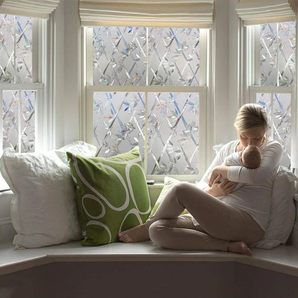 Laser bamboo electrostatic glass film for windows, 100% PET material, easy application