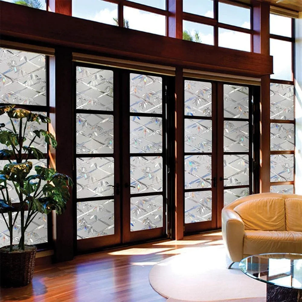 Laser bamboo electrostatic glass film for windows, 100% PET material, easy application